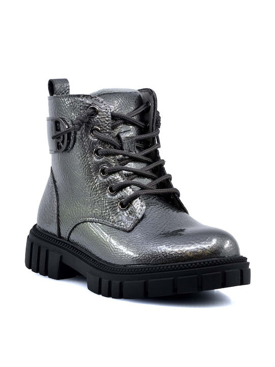 Weestep Kids Patent Leather Anatomic Military Boots with Lace Gray