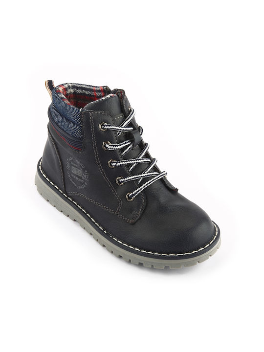 Bubble Bobble Kids Kids Leather Military Boots with Lace Blue