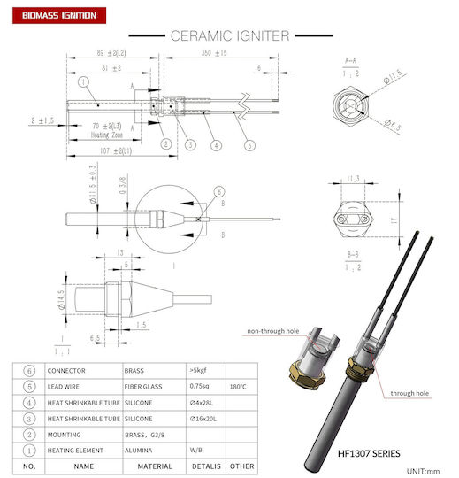 Ceramics Igniter Resistance 300W for Pellet Stove