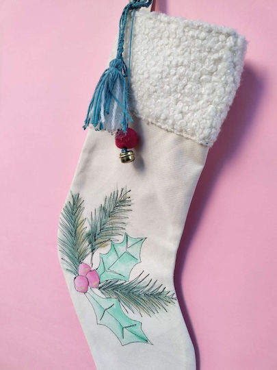 Șosetă Decorativă de Crăciun material textil Înălțime 45cm. Bej