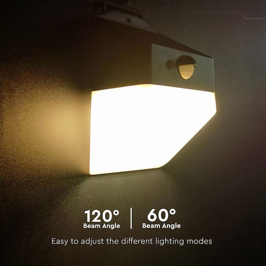 V-TAC Grădină Led Montat pe perete Lampă Solară 2W 200lm Alb Natural 4000K cu Senzor de Mișcare IP65 13.89bucx6.85bucx10.69buccm