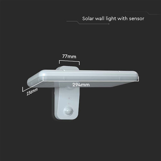 V-TAC Garden Led Wall Mounted Solar Light 15W 2000lm Natural White 4000K with Motion Sensor IP65 29.4cmx23.6cmx7.7cmcm
