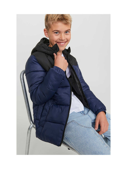 Jack & Jones Quilted Coat Navy Blue with Ηood