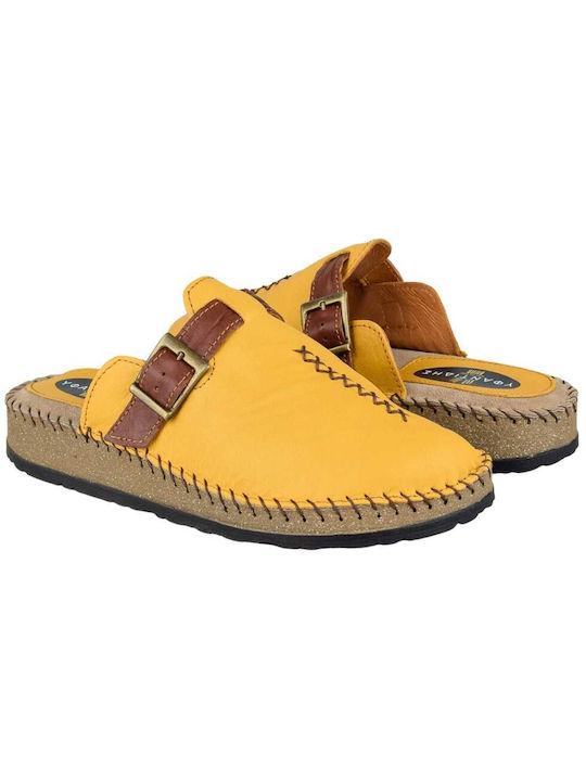 Yfantidis Leather Women's Slippers Yellow