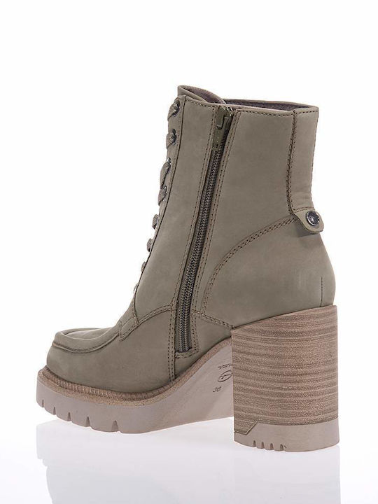 Tamaris Leather Women's Ankle Boots with High Heel Khaki