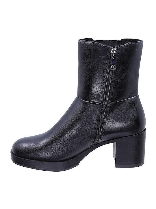 Leather Women's Ankle Boots with Medium Heel Black