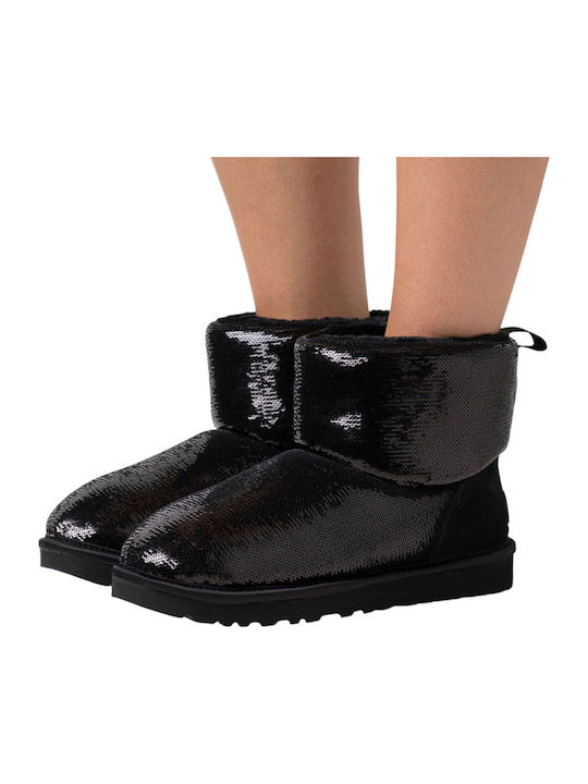 Classic Mini Mirror Ball Leather Women's Ankle Boots Black