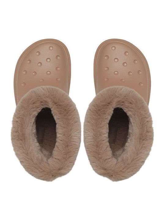 Stiefeletten Damen mit Plattform mit Pelz Beige