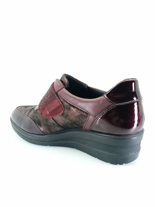 Leather Women's Ankle Boots Platform Burgundy
