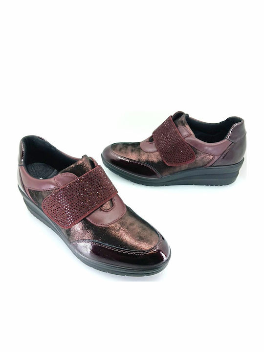 Leather Women's Ankle Boots Platform Burgundy