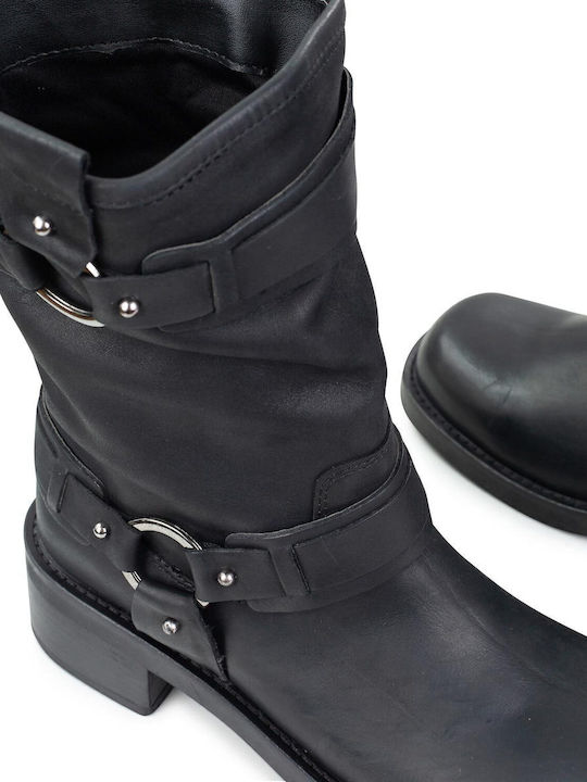 Leder Stiefeletten Damen Schwarz