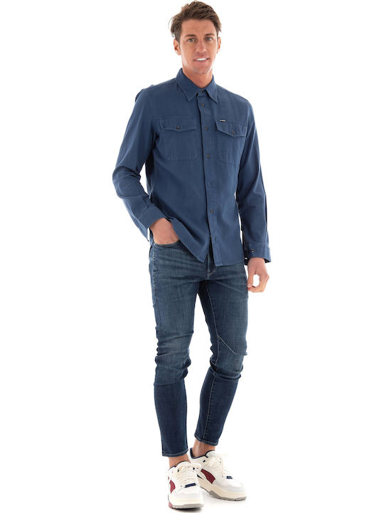 Marine Langärmlig Baumwolle Hemd Blau