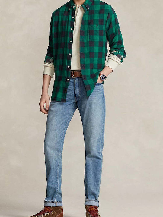 Long-sleeved Cotton Shirt Checked Green