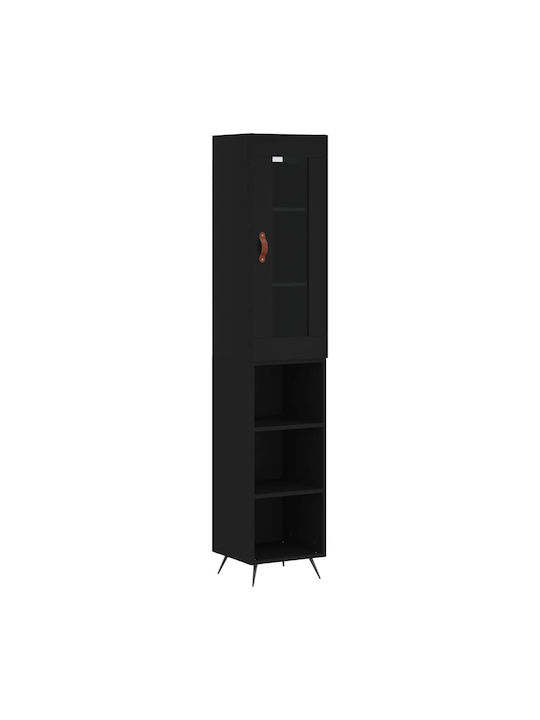 Wall Living Room Display Cabinet made of Particleboard with Glass Black 34.5x34x180cm