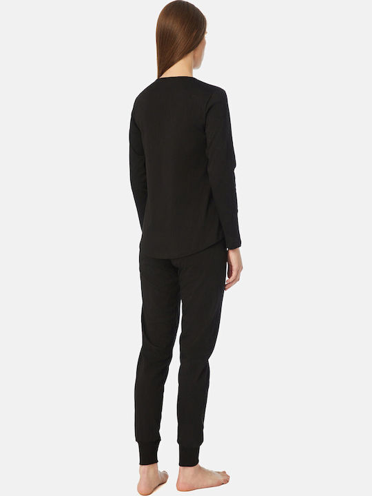 Minerva Winter Damen Pyjama-Set Schwarz