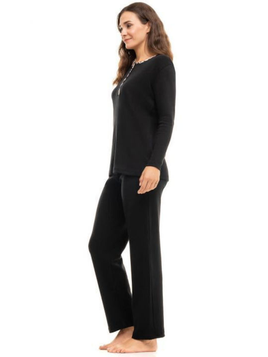 Cherry Winter Damen Pyjama-Set Baumwolle Schwarz