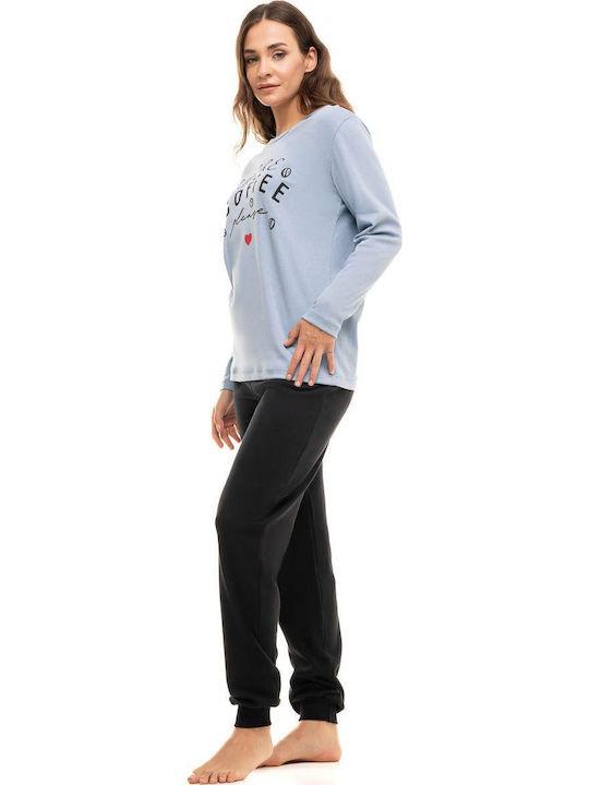Cherry Winter Damen Pyjama-Set Baumwolle Hellblau