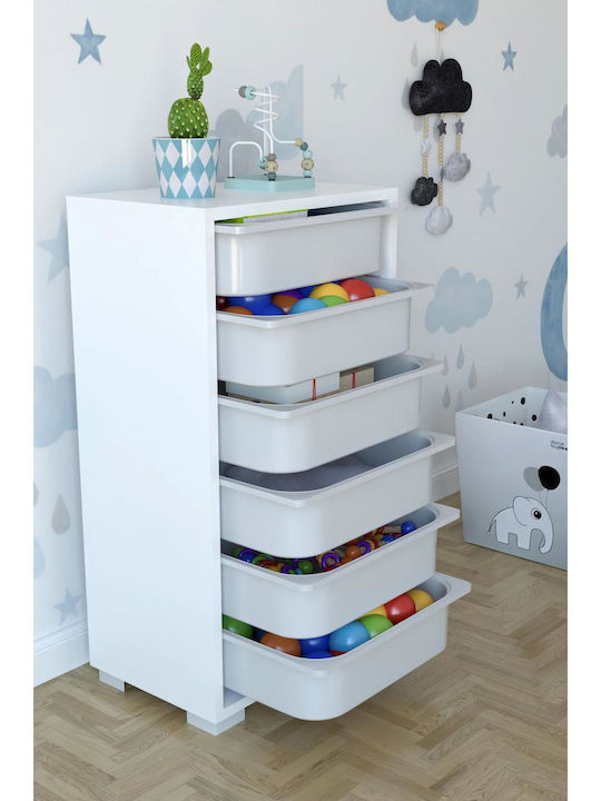 Storage Drawers from Plastic and Wood with 6 Drawers M88xW45.5xH30cm