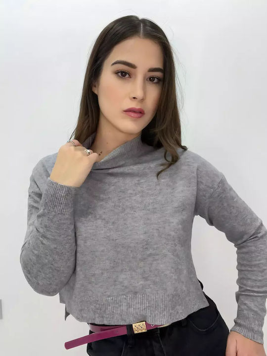 Women's Crop Top Long Sleeve Gray
