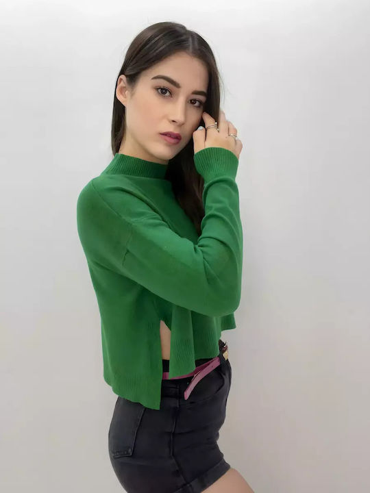 Women's Crop Top Cotton Long Sleeve Green