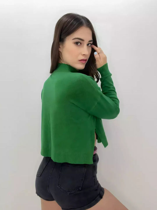 Women's Crop Top Cotton Long Sleeve Green