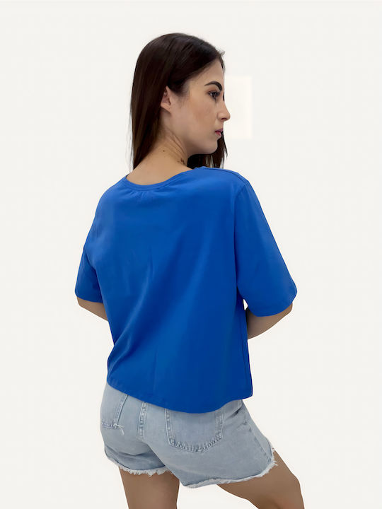 Damen Oversized Crop T-Shirt Blau