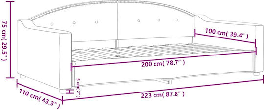 Canapea Pat Single Bej cu Lamele pentru Saltea 100x200cm