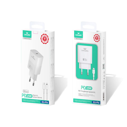 Leewello Încărcător cu Port USB-C și Cablu Lightning 20W Livrarea energiei Albς (CDQ19)