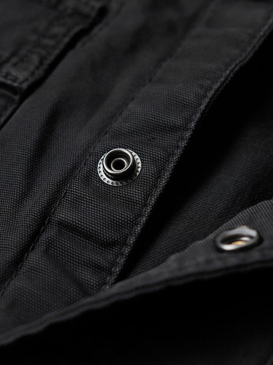 D3 Ovin Long Sleeve Cotton Overshirt in Wide Fit Black