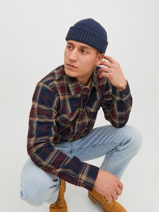 Long Sleeve Flannel Overshirt Regular Fit Checked Burgundy