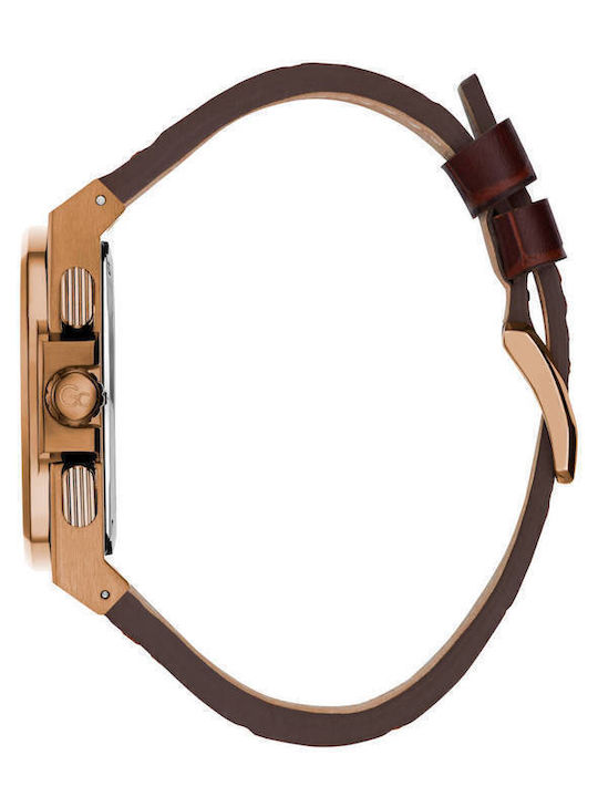 GC Watches Ανδρικό Ρολόι 44mm Χρονογράφος Μπαταρίας με Καφέ Δερμάτινο Λουράκι