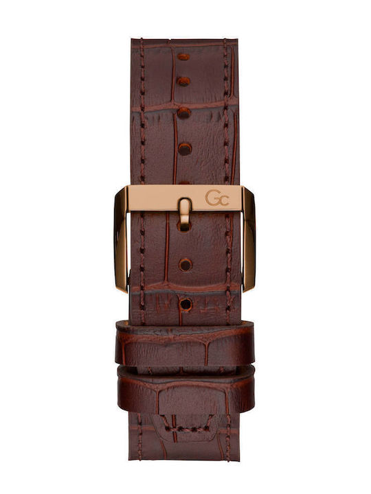 GC Watches Ανδρικό Ρολόι 44mm Χρονογράφος Μπαταρίας με Καφέ Δερμάτινο Λουράκι