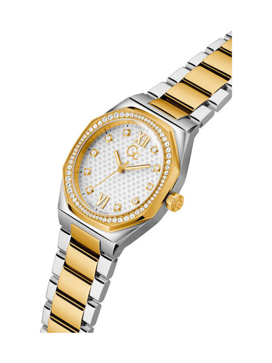 GC Watches Дамски Часовник 34мм Кварцов с Бяла Метална Верижка
