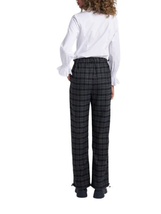 Attrattivo Pant with Elastic Waistband Gray Checked