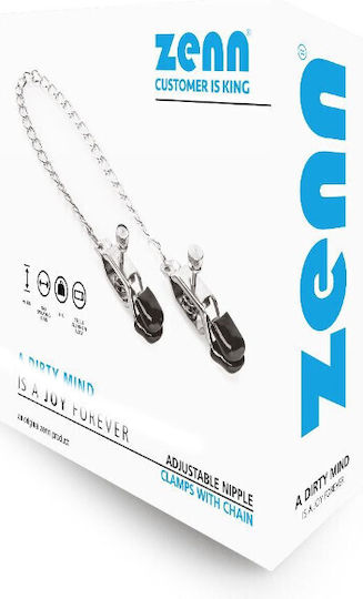 Zenn Adjustable Nipple Clamps with Chain Σφιγκτήρες Θηλών σε Ασημί Χρώμα