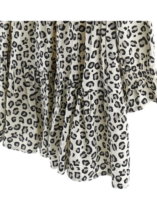 Παιδικό Φόρεμα Μακρυμάνικο Animal Print Μπεζ