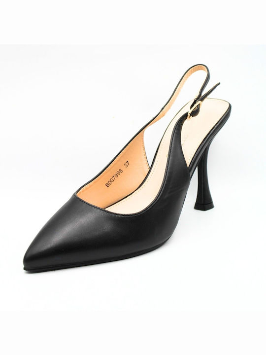 Plato Leather Pointed Toe Black Heels