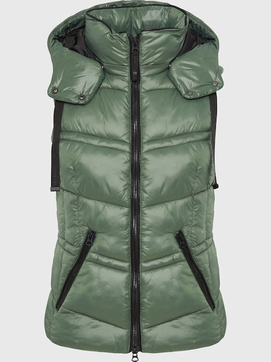 Women's Short Puffer Jacket for Winter with Hood Green