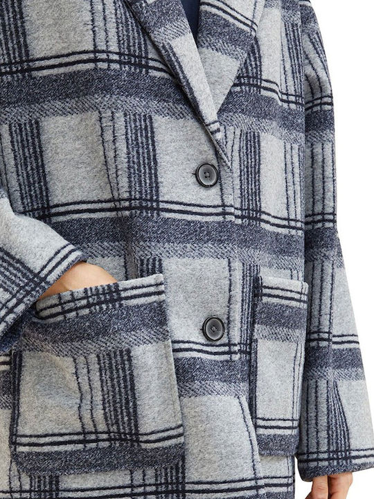 Women's Checked Gray Coat with Buttons
