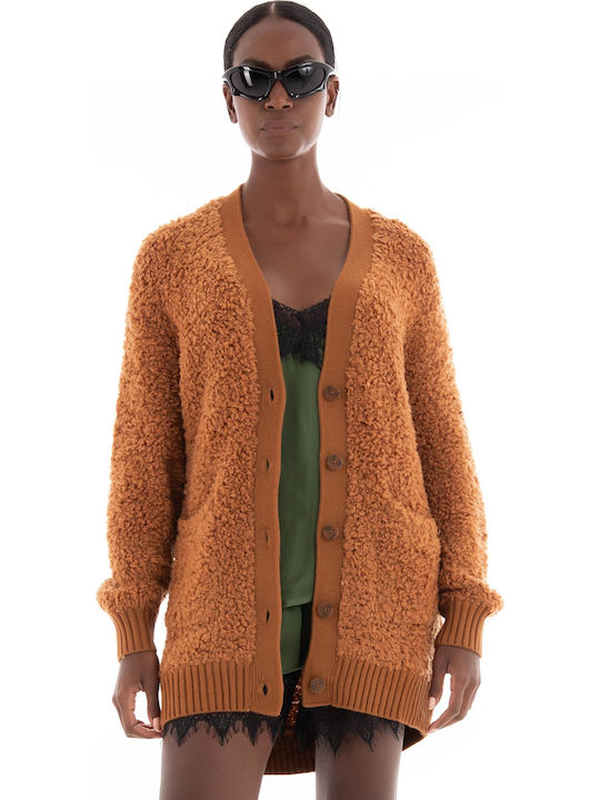 Gestrickte Damen Strickjacke mit Knöpfen Braun