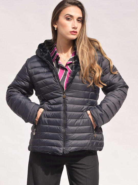 Honey Winter Kurz Damen Puffer Jacke für Winter Schwarz