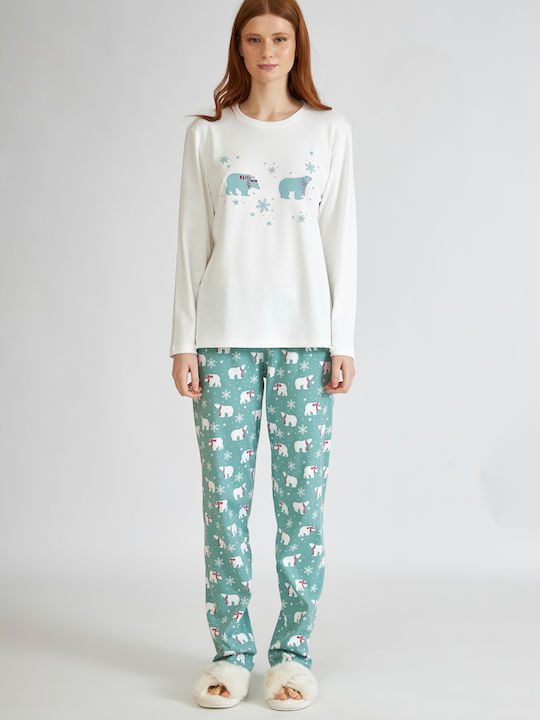 Harmony Winter Damen Pyjama-Set Baumwolle Weiß