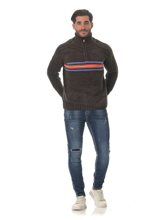 G Secret Men's Long Sleeve Sweater with Zipper Brown