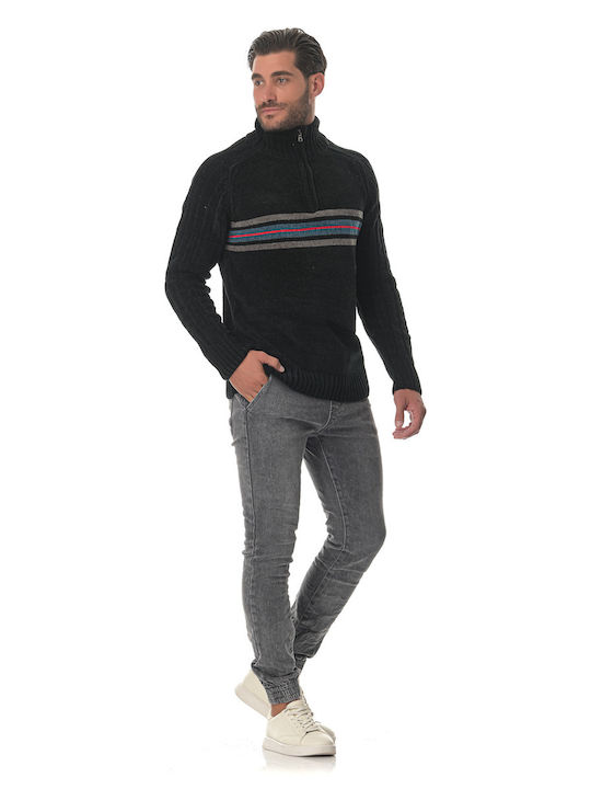 G Secret Men's Long Sleeve Sweater with Zipper Black