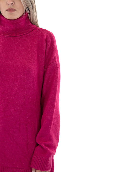 Damen Langarm Pullover Rollkragen Fuchsie