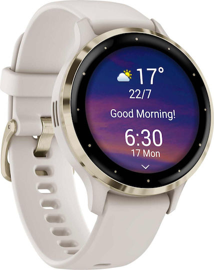 Garmin Venu 3S Stainless Steel 41mm Waterproof Smartwatch with Heart Rate Monitor (Soft Gold Stainless Steel Bezel with Ivory Case and Silicone Band)