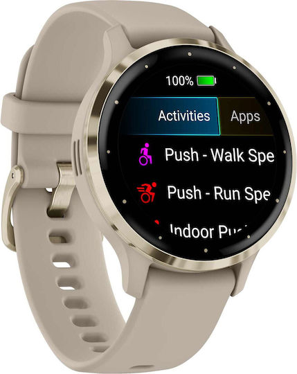 Garmin Venu 3S Stainless Steel 41mm Αδιάβροχο Smartwatch με Παλμογράφο (Soft Gold Stainless Steel Bezel with French Gray Case and Silicone Band)