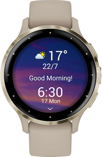 Garmin Venu 3S Stainless Steel 41mm Αδιάβροχο Smartwatch με Παλμογράφο (Soft Gold Stainless Steel Bezel with French Gray Case and Silicone Band)