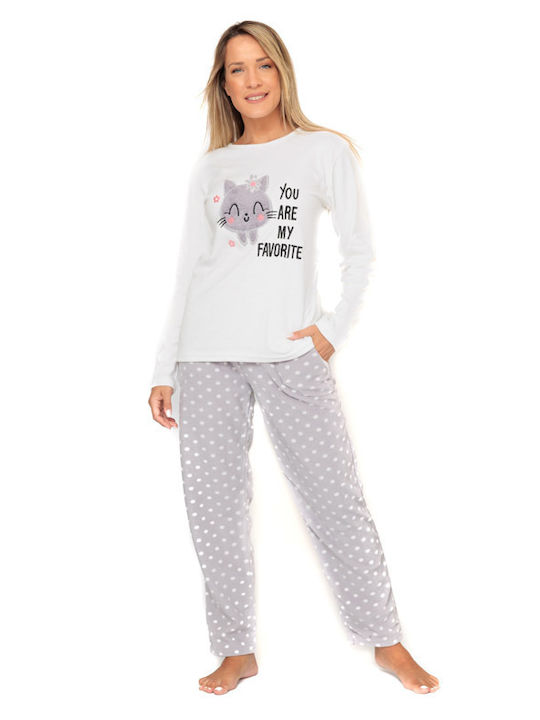 Women's Pyjama Set with Fleece Robe (20208) - Grey