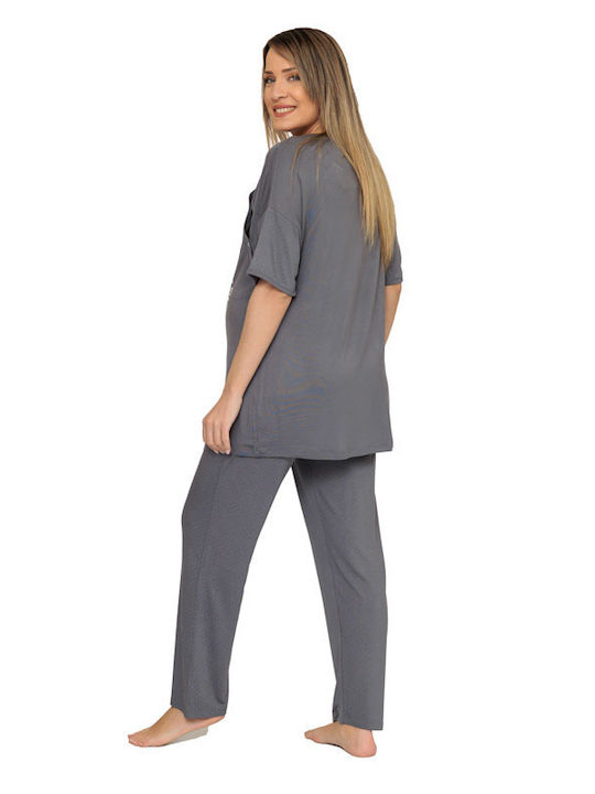 Pregnancy and breastfeeding pajamas ''mama needs coffee'' (36018) - Grey